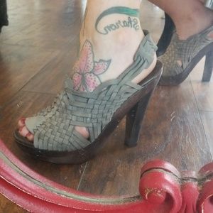 7 for all mankind woven leather heels